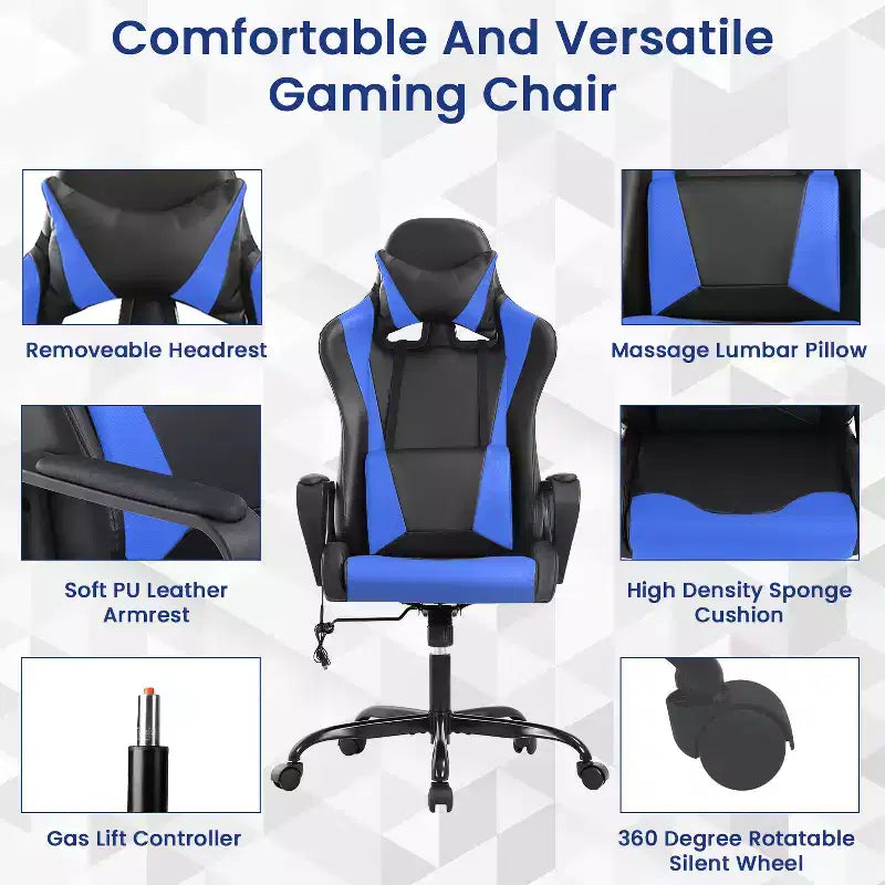 Chaise de jeu Fauteuil de bureau à dossier haut en cuir PU Chaise pivotante à roulettes