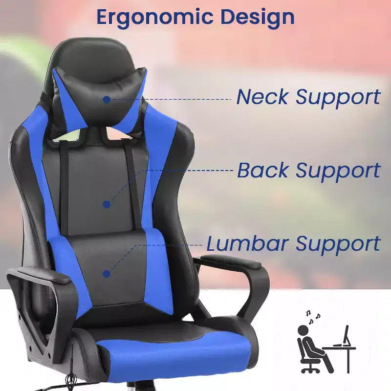 Chaise de jeu Fauteuil de bureau à dossier haut en cuir PU Chaise pivotante à roulettes