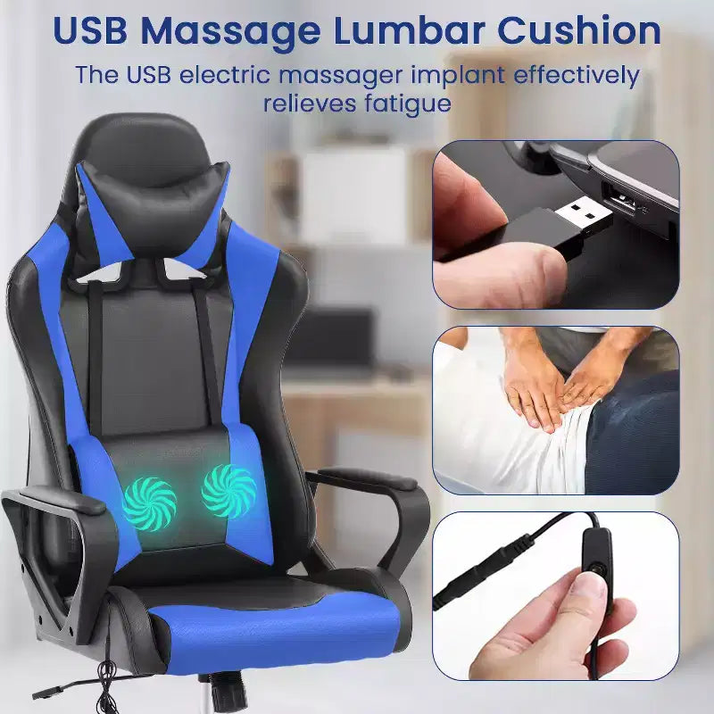 Chaise de jeu Fauteuil de bureau à dossier haut en cuir PU Chaise pivotante à roulettes