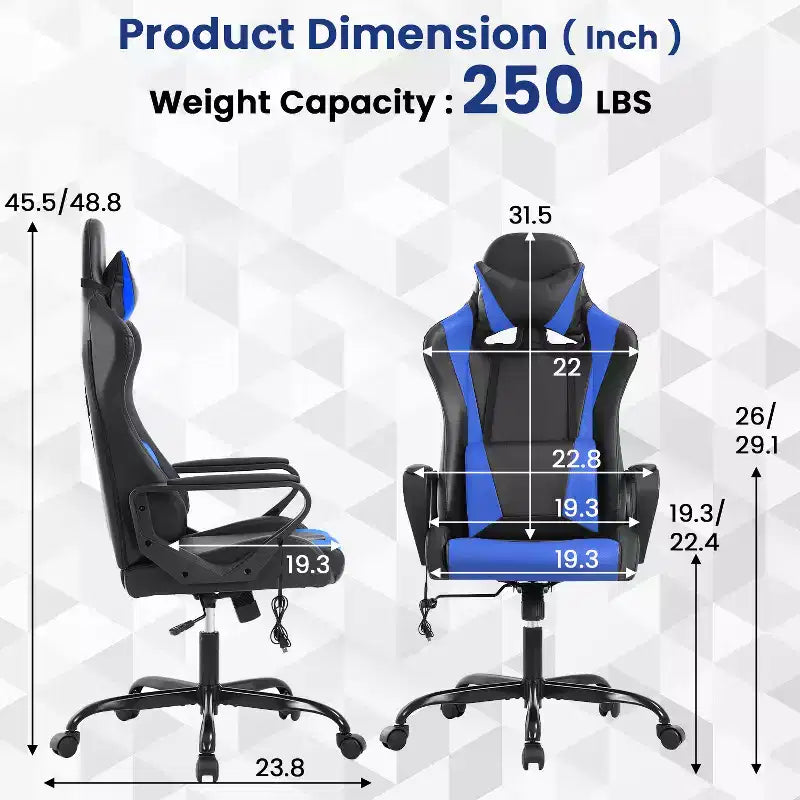 Chaise de jeu Fauteuil de bureau à dossier haut en cuir PU Chaise pivotante à roulettes
