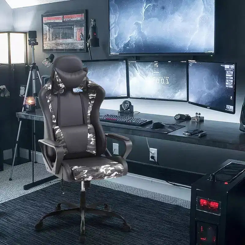 Chaise de jeu Fauteuil de bureau à dossier haut en cuir PU Chaise pivotante à roulettes