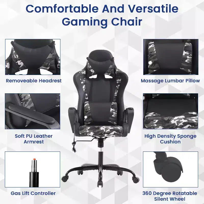 Chaise de jeu Fauteuil de bureau à dossier haut en cuir PU Chaise pivotante à roulettes