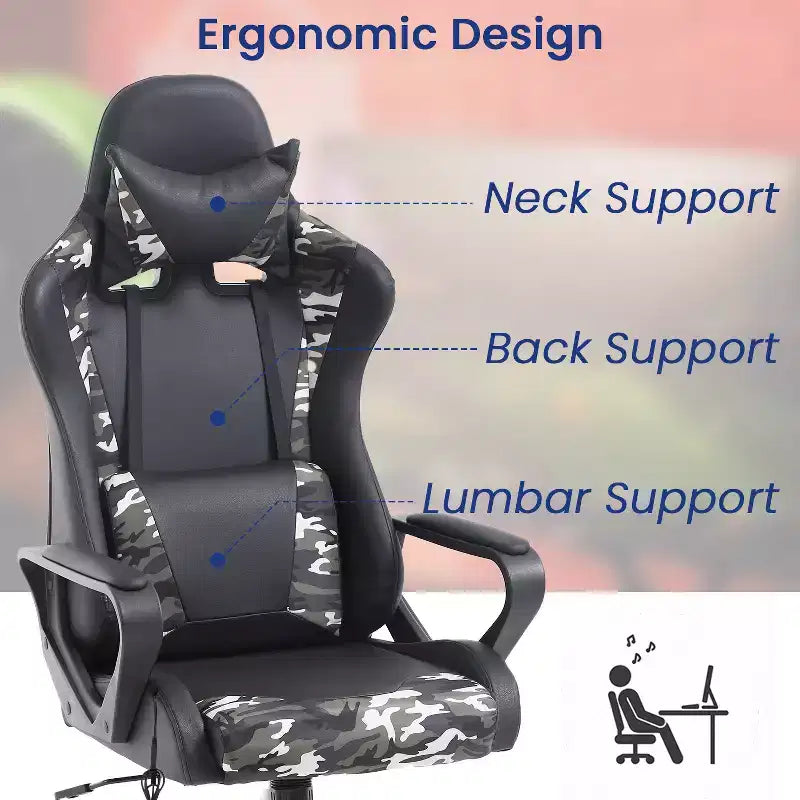Chaise de jeu Fauteuil de bureau à dossier haut en cuir PU Chaise pivotante à roulettes