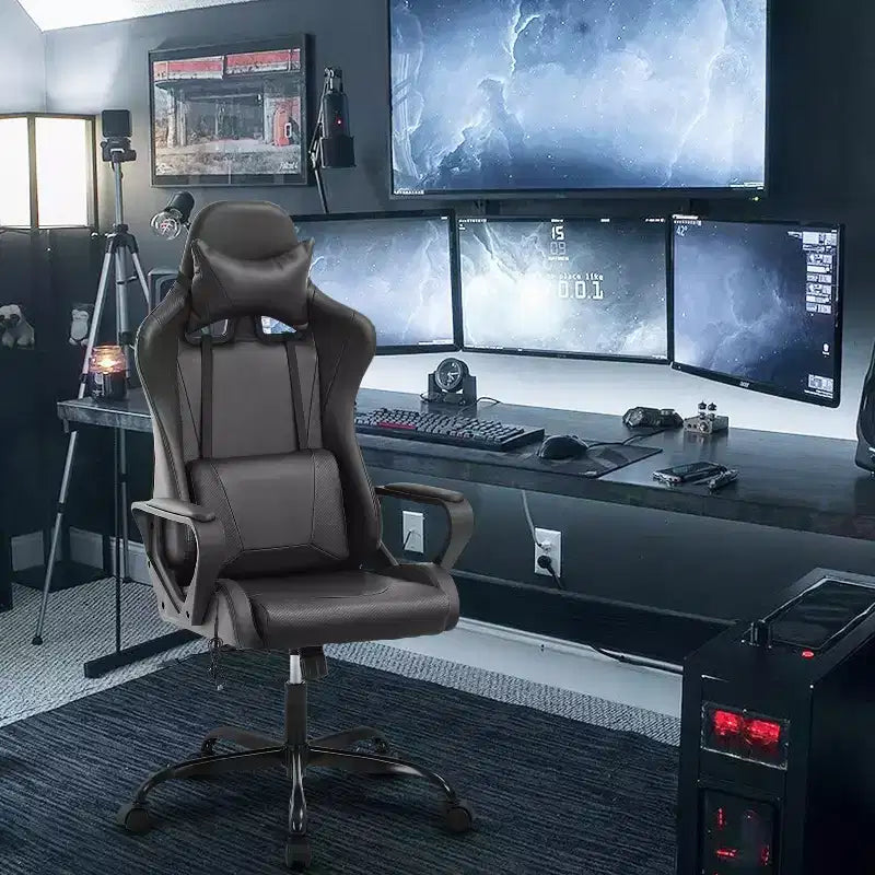 Chaise de jeu Fauteuil de bureau à dossier haut en cuir PU Chaise pivotante à roulettes