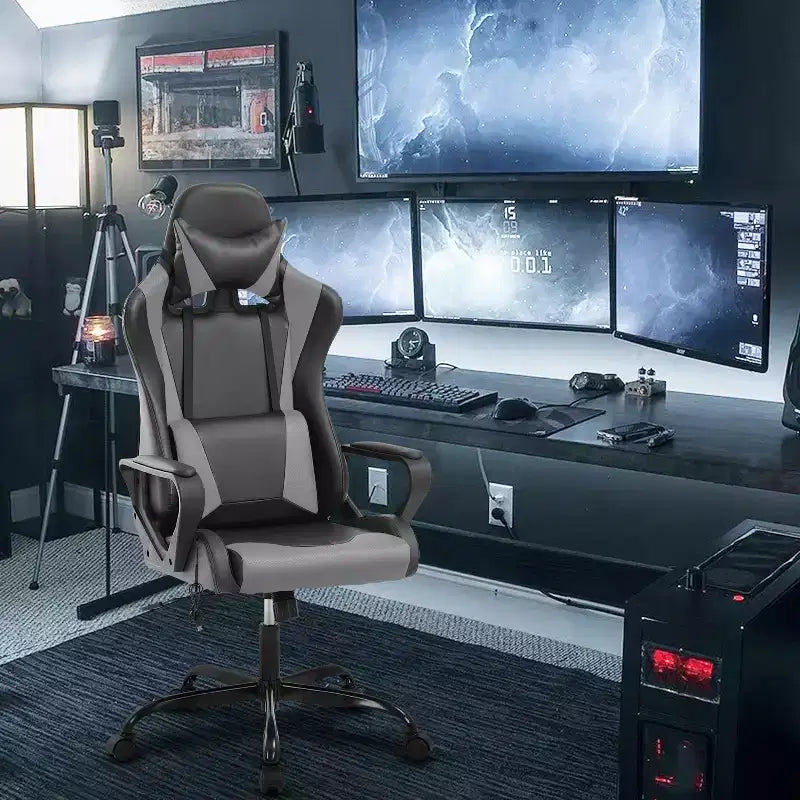 Chaise de jeu Fauteuil de bureau à dossier haut en cuir PU Chaise pivotante à roulettes