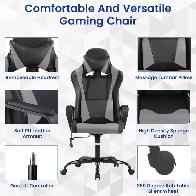 Chaise de jeu Fauteuil de bureau à dossier haut en cuir PU Chaise pivotante à roulettes