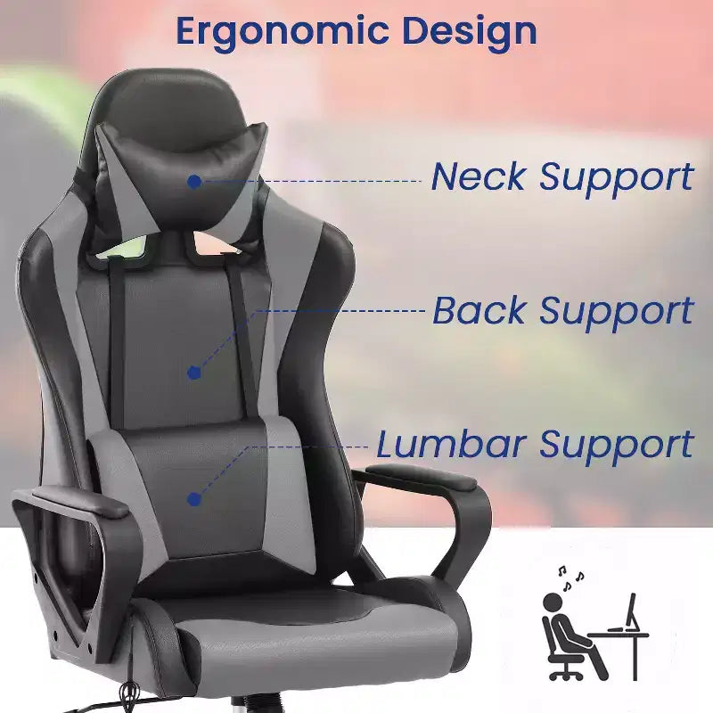 Chaise de jeu Fauteuil de bureau à dossier haut en cuir PU Chaise pivotante à roulettes