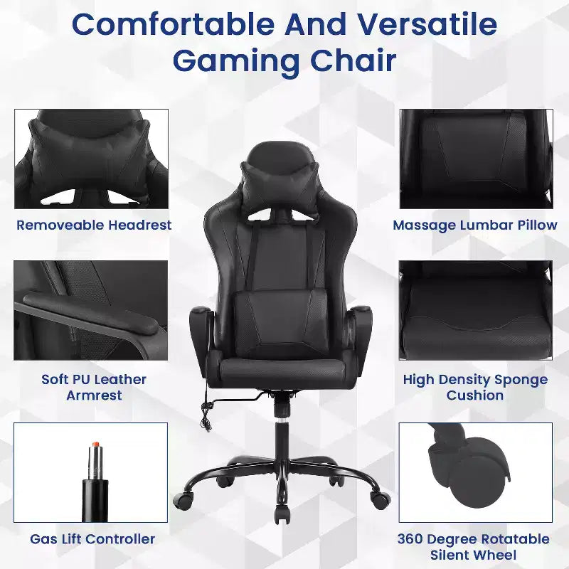 Chaise de jeu Fauteuil de bureau à dossier haut en cuir PU Chaise pivotante à roulettes