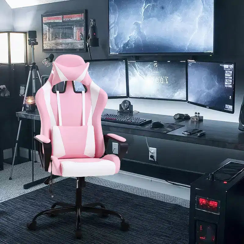 Chaise de jeu Fauteuil de bureau à dossier haut en cuir PU Chaise pivotante à roulettes