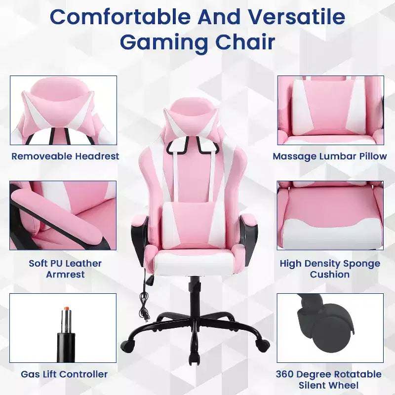 Chaise de jeu Fauteuil de bureau à dossier haut en cuir PU Chaise pivotante à roulettes