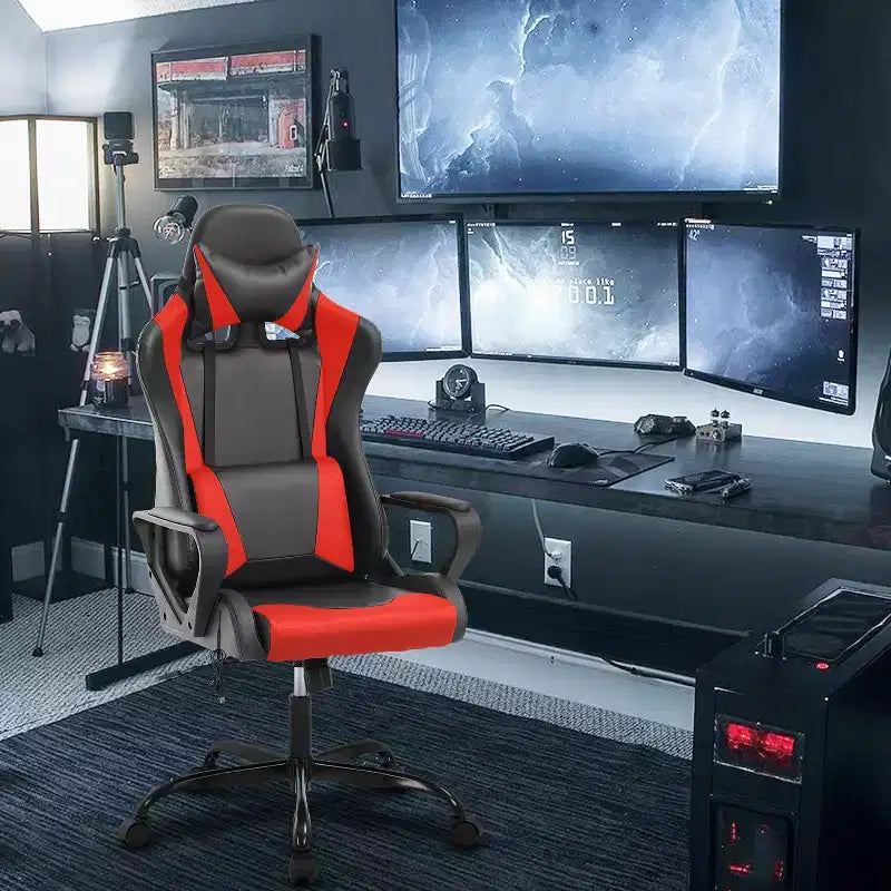 Chaise de jeu Fauteuil de bureau à dossier haut en cuir PU Chaise pivotante à roulettes