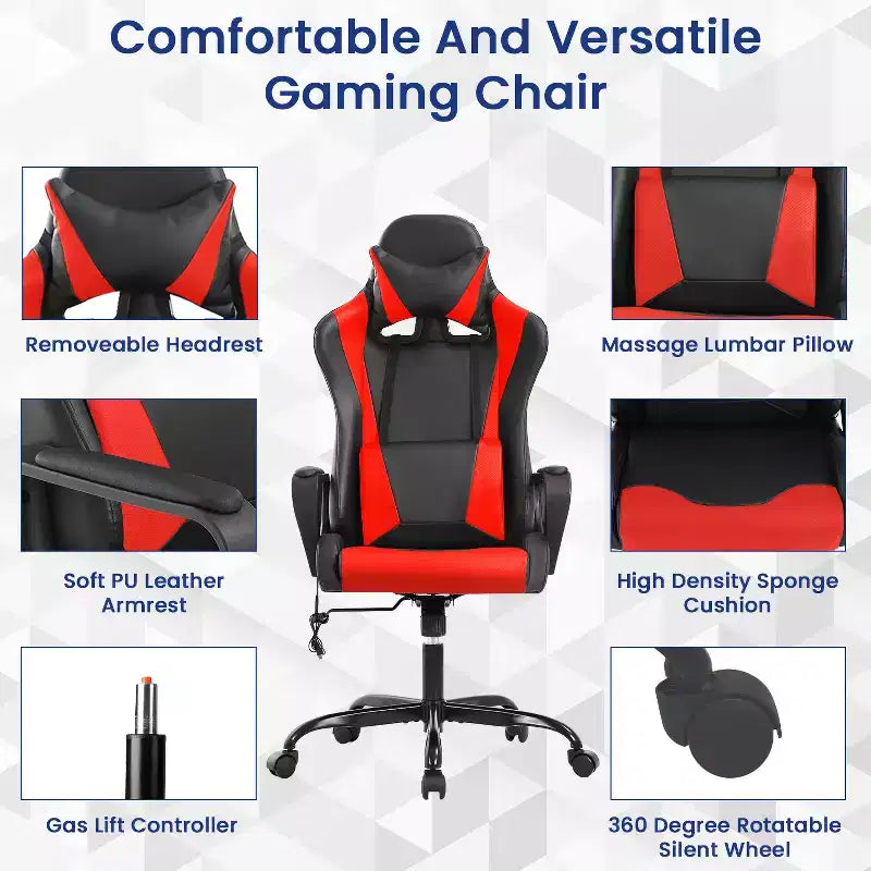 Chaise de jeu Fauteuil de bureau à dossier haut en cuir PU Chaise pivotante à roulettes