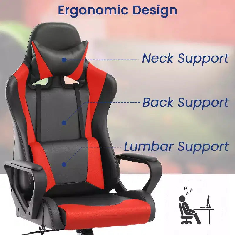 Chaise de jeu Fauteuil de bureau à dossier haut en cuir PU Chaise pivotante à roulettes