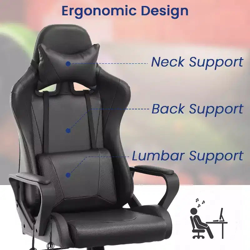 Chaise de jeu Fauteuil de bureau à dossier haut en cuir PU Chaise pivotante à roulettes