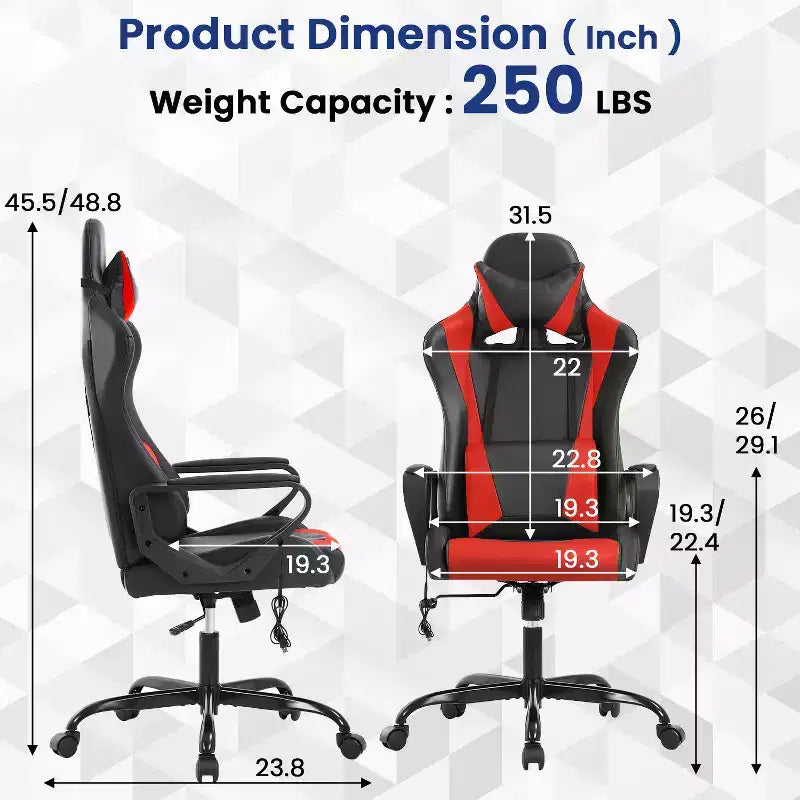 Chaise de jeu Fauteuil de bureau à dossier haut en cuir PU Chaise pivotante à roulettes