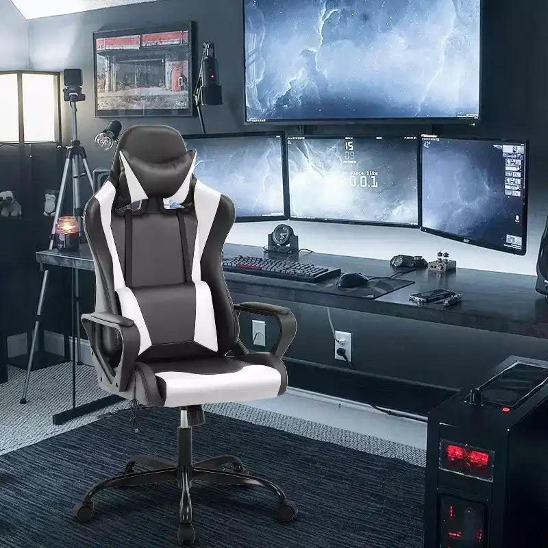 Chaise de jeu Fauteuil de bureau à dossier haut en cuir PU Chaise pivotante à roulettes