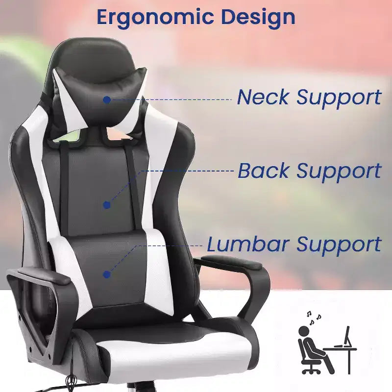 Chaise de jeu Fauteuil de bureau à dossier haut en cuir PU Chaise pivotante à roulettes