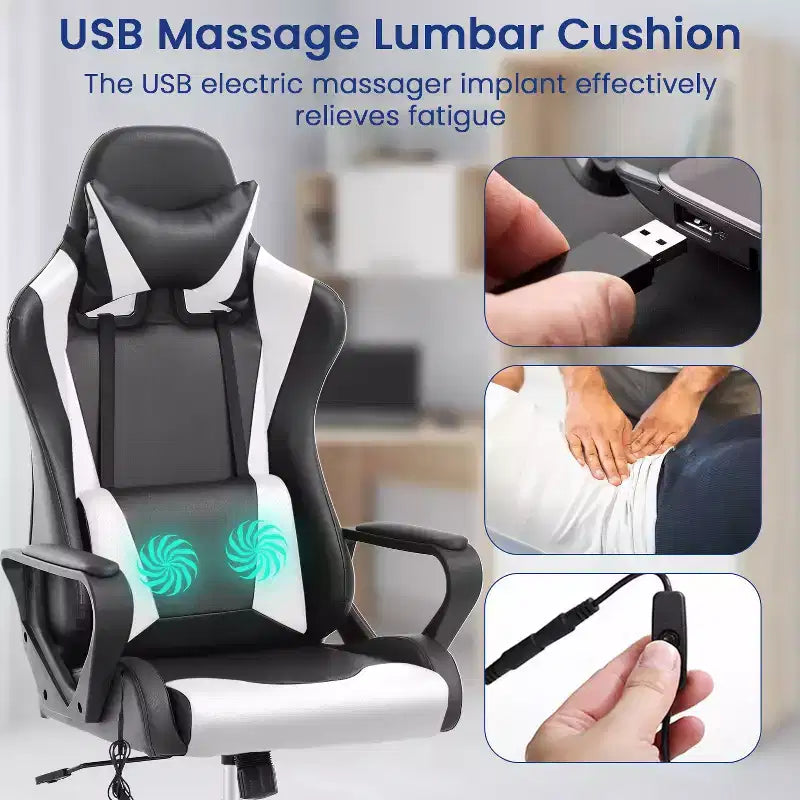 Chaise de jeu Fauteuil de bureau à dossier haut en cuir PU Chaise pivotante à roulettes