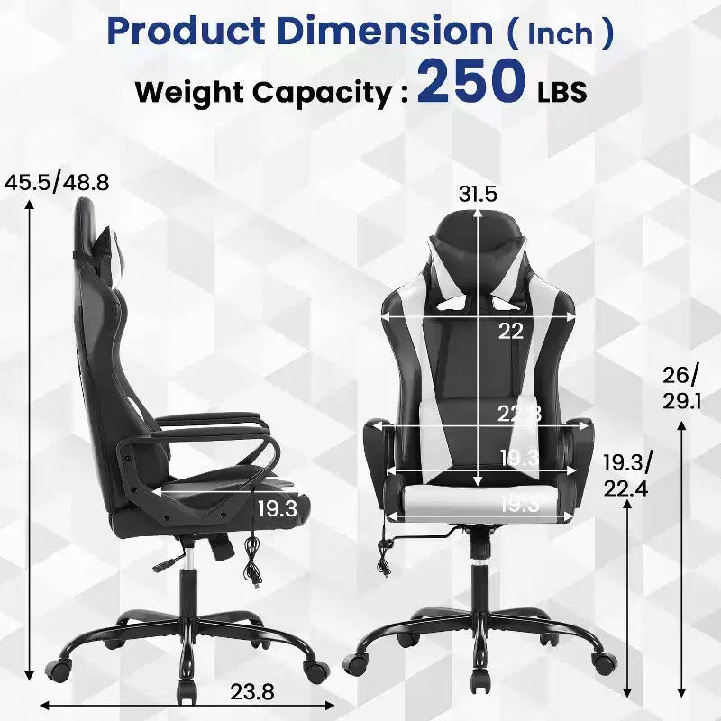 Chaise de jeu Fauteuil de bureau à dossier haut en cuir PU Chaise pivotante à roulettes