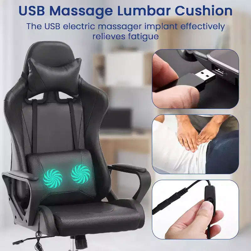 Chaise de jeu Fauteuil de bureau à dossier haut en cuir PU Chaise pivotante à roulettes