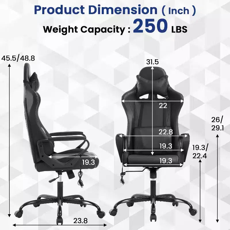 Chaise de jeu Fauteuil de bureau à dossier haut en cuir PU Chaise pivotante à roulettes