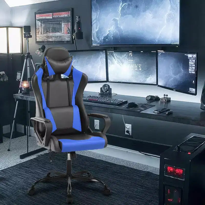 Chaise de jeu Fauteuil de bureau à dossier haut en cuir PU Chaise pivotante à roulettes