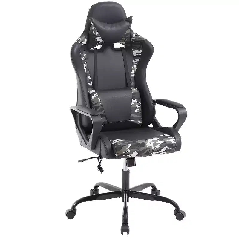 Chaise de jeu Fauteuil de bureau à dossier haut en cuir PU Chaise pivotante à roulettes