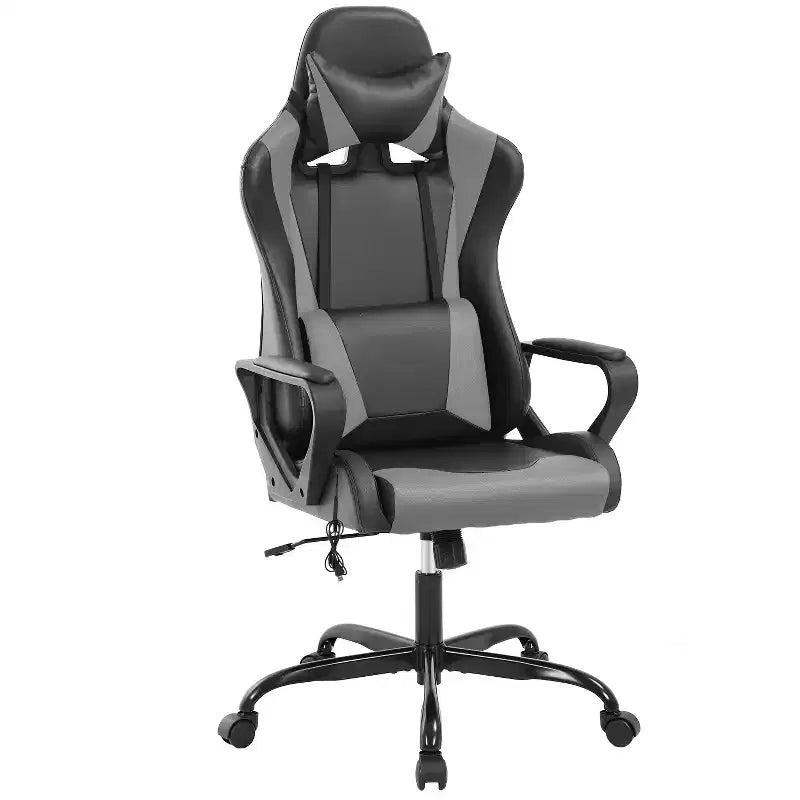 Chaise de jeu Fauteuil de bureau à dossier haut en cuir PU Chaise pivotante à roulettes