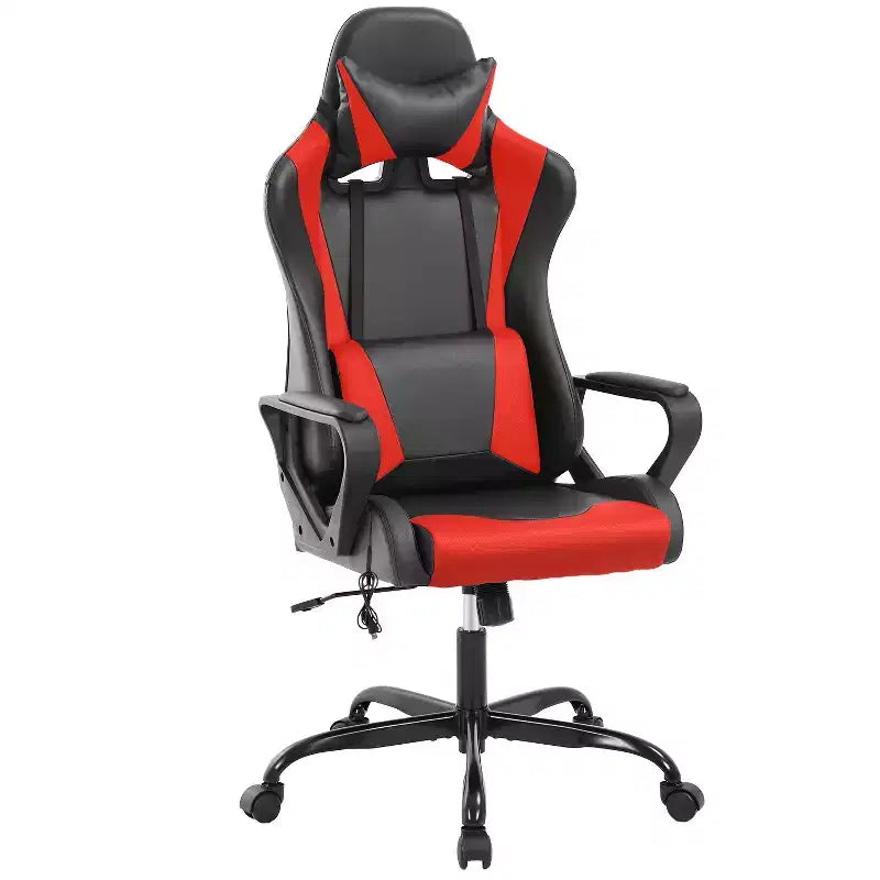 Chaise de jeu Fauteuil de bureau à dossier haut en cuir PU Chaise pivotante à roulettes