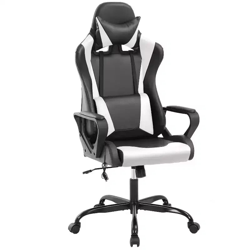 Chaise de jeu Fauteuil de bureau à dossier haut en cuir PU Chaise pivotante à roulettes