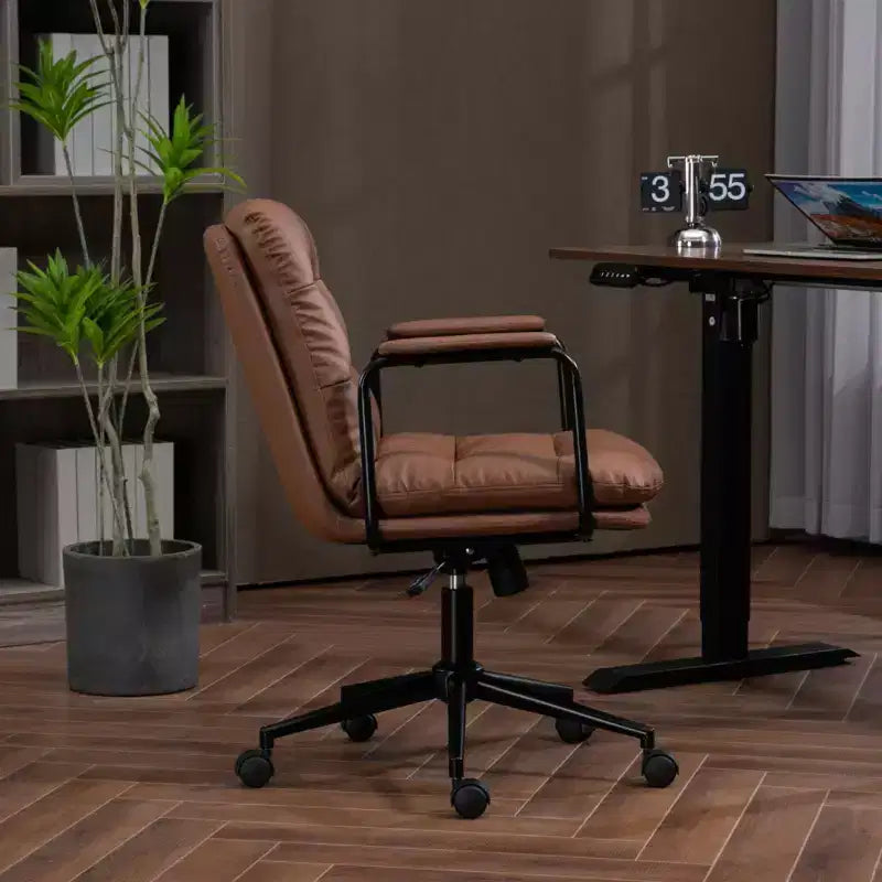 Chaise de bureau à dossier mi-hauteur, Chaise de bureau avec accoudoirs rembourrés et roulettes, Chaise d'ordinateur