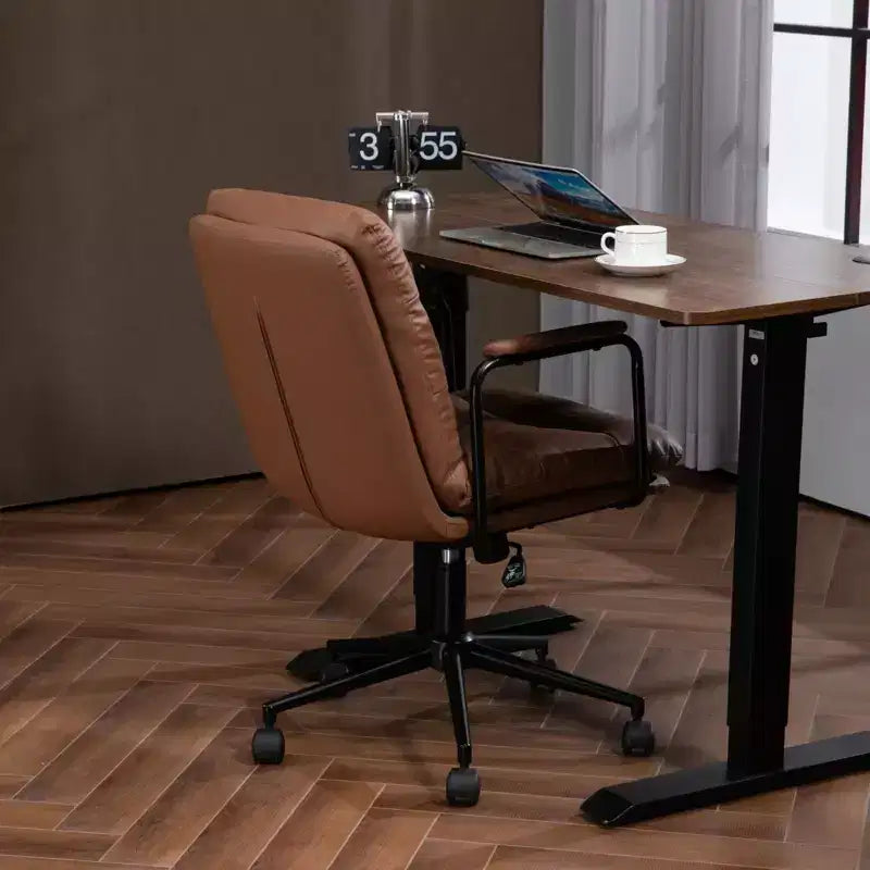 Chaise de bureau à dossier mi-hauteur, Chaise de bureau avec accoudoirs rembourrés et roulettes, Chaise d'ordinateur