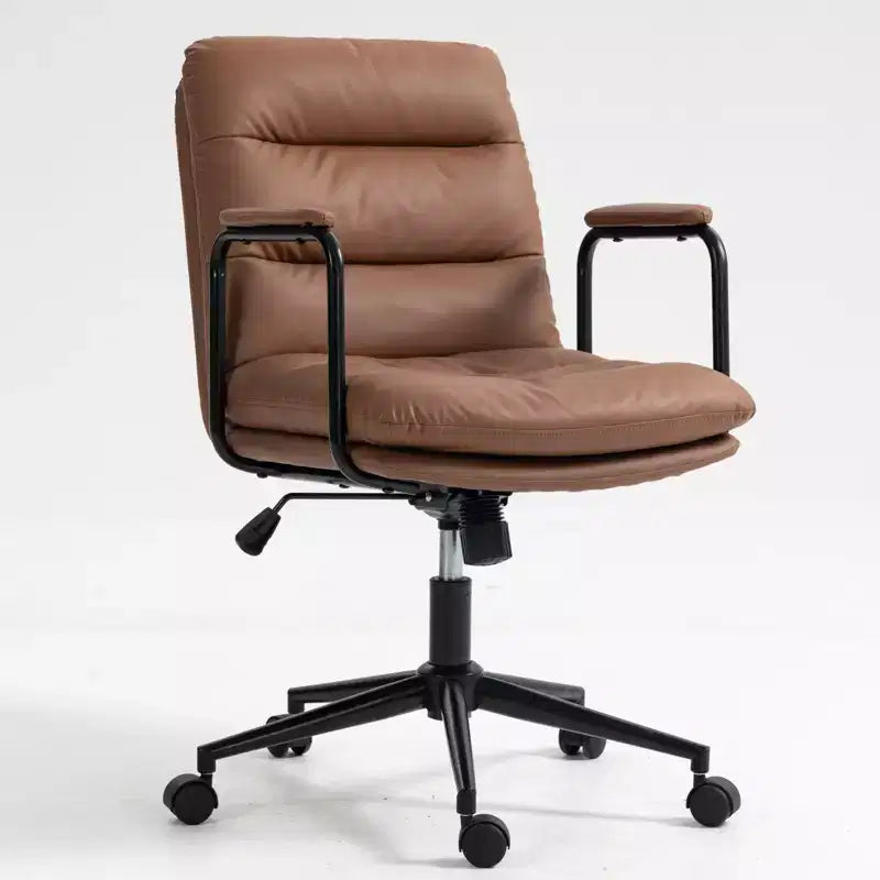 Chaise de bureau à dossier mi-hauteur, Chaise de bureau avec accoudoirs rembourrés et roulettes, Chaise d'ordinateur