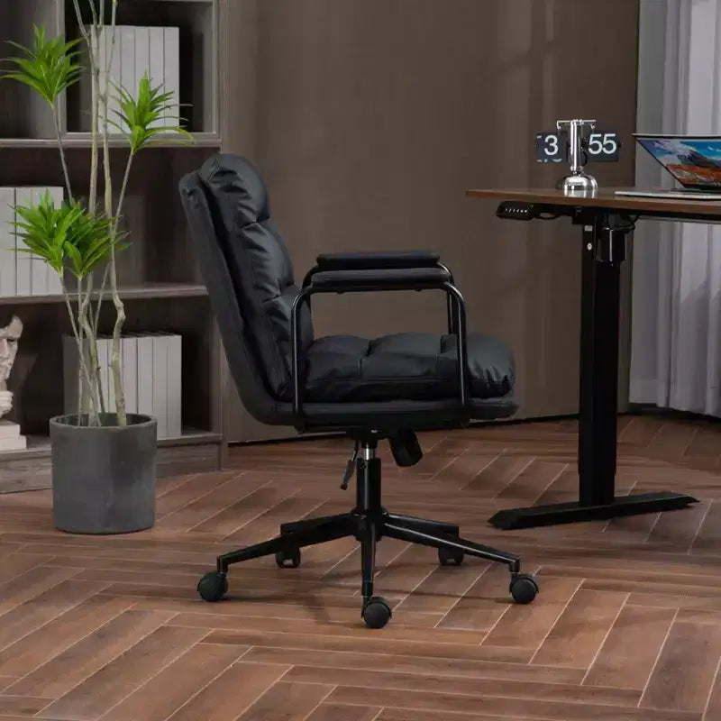 Chaise de bureau à dossier mi-hauteur, Chaise de bureau avec accoudoirs rembourrés et roulettes, Chaise d'ordinateur