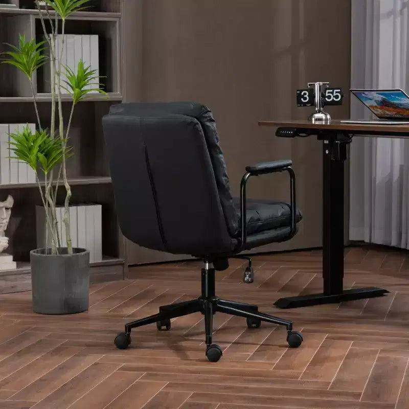 Chaise de bureau à dossier mi-hauteur, Chaise de bureau avec accoudoirs rembourrés et roulettes, Chaise d'ordinateur