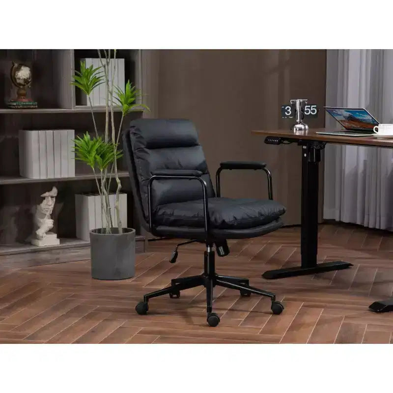 Chaise de bureau à dossier mi-hauteur, Chaise de bureau avec accoudoirs rembourrés et roulettes, Chaise d'ordinateur