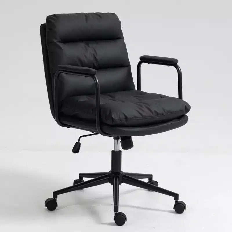 Chaise de bureau à dossier mi-hauteur, Chaise de bureau avec accoudoirs rembourrés et roulettes, Chaise d'ordinateur
