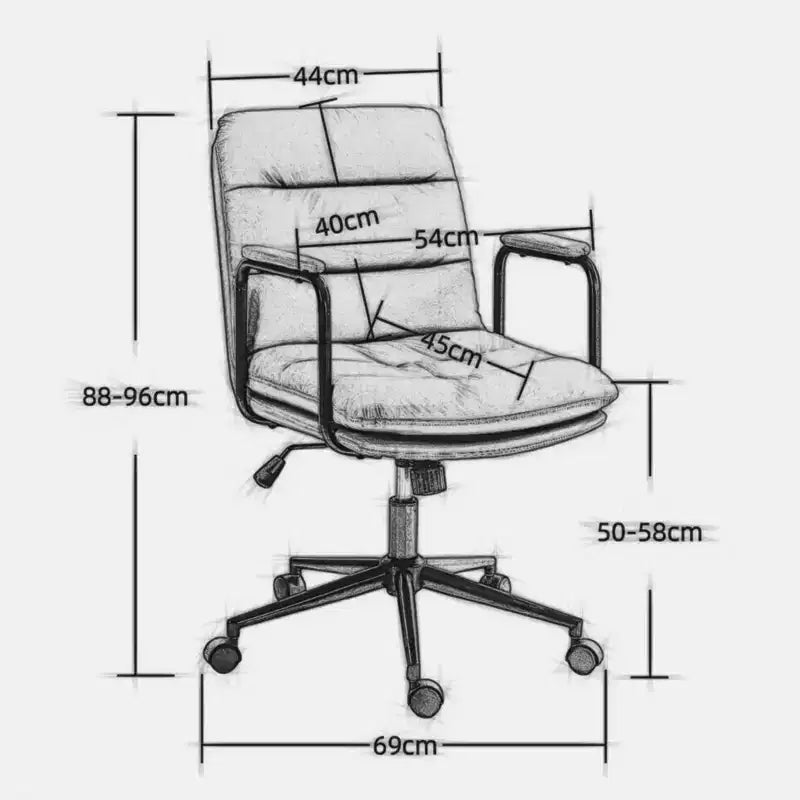 Chaise de bureau à dossier mi-hauteur, Chaise de bureau avec accoudoirs rembourrés et roulettes, Chaise d'ordinateur