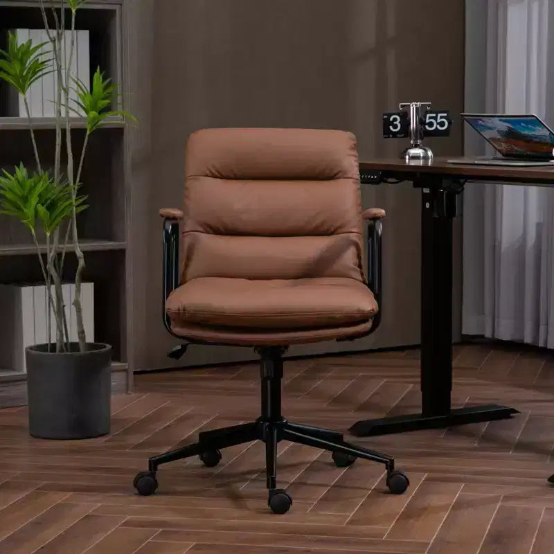 Chaise de bureau à dossier mi-hauteur, Chaise de bureau avec accoudoirs rembourrés et roulettes, Chaise d'ordinateur
