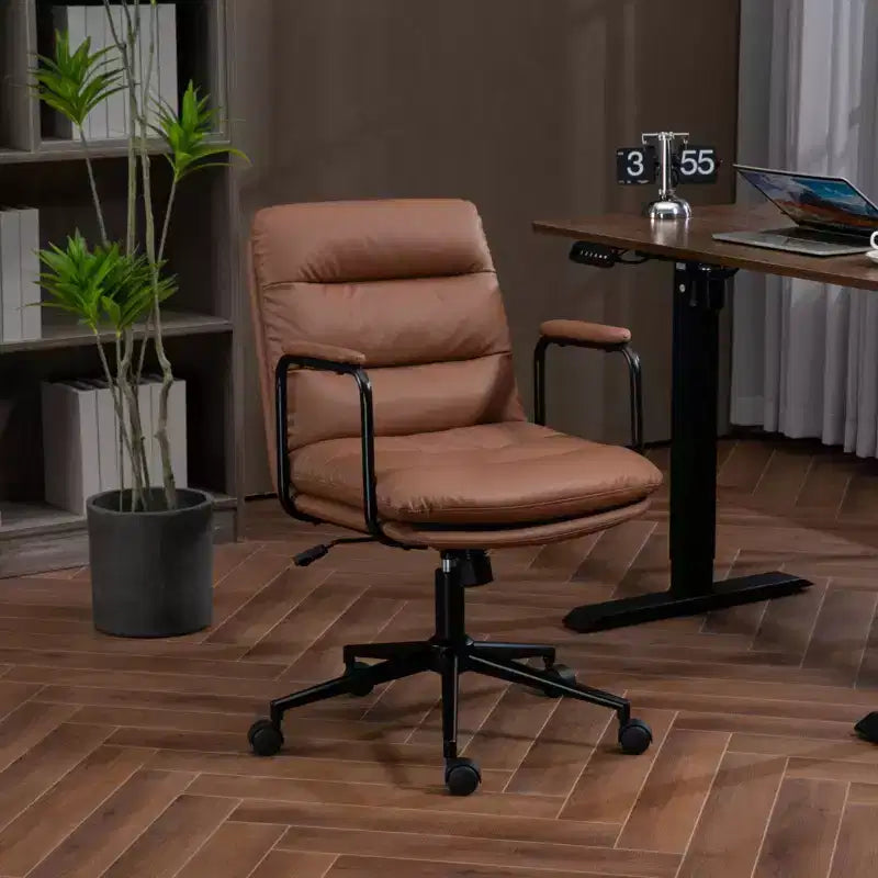 Chaise de bureau à dossier mi-hauteur, Chaise de bureau avec accoudoirs rembourrés et roulettes, Chaise d'ordinateur