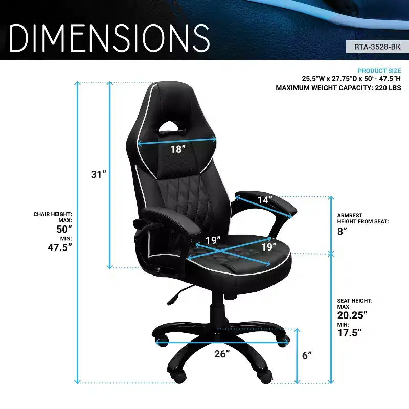 Fauteuil de bureau gaming à dossier haut avec assise et dossier rembourrés, fauteuil de direction