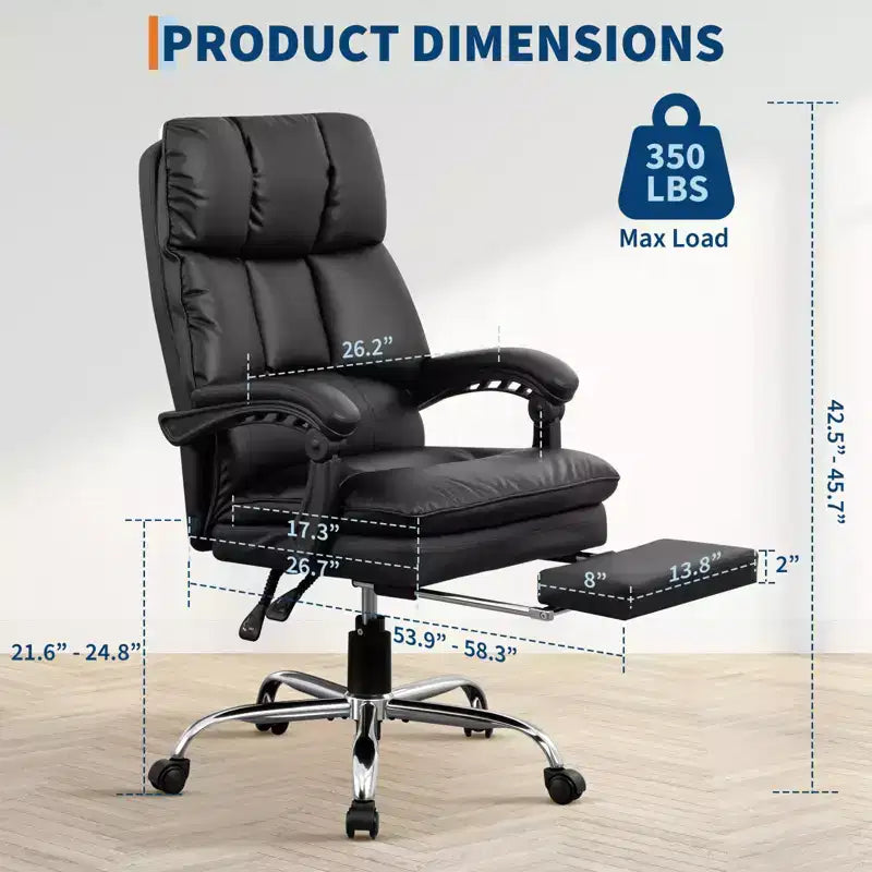 Fauteuil de bureau de direction à dossier hautChaise de bureau en cuir PU noir avec repose-pieds
