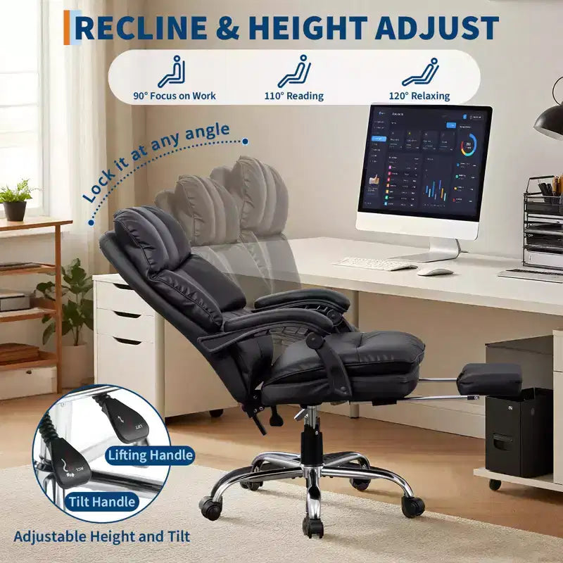 Fauteuil de bureau de direction à dossier hautChaise de bureau en cuir PU noir avec repose-pieds