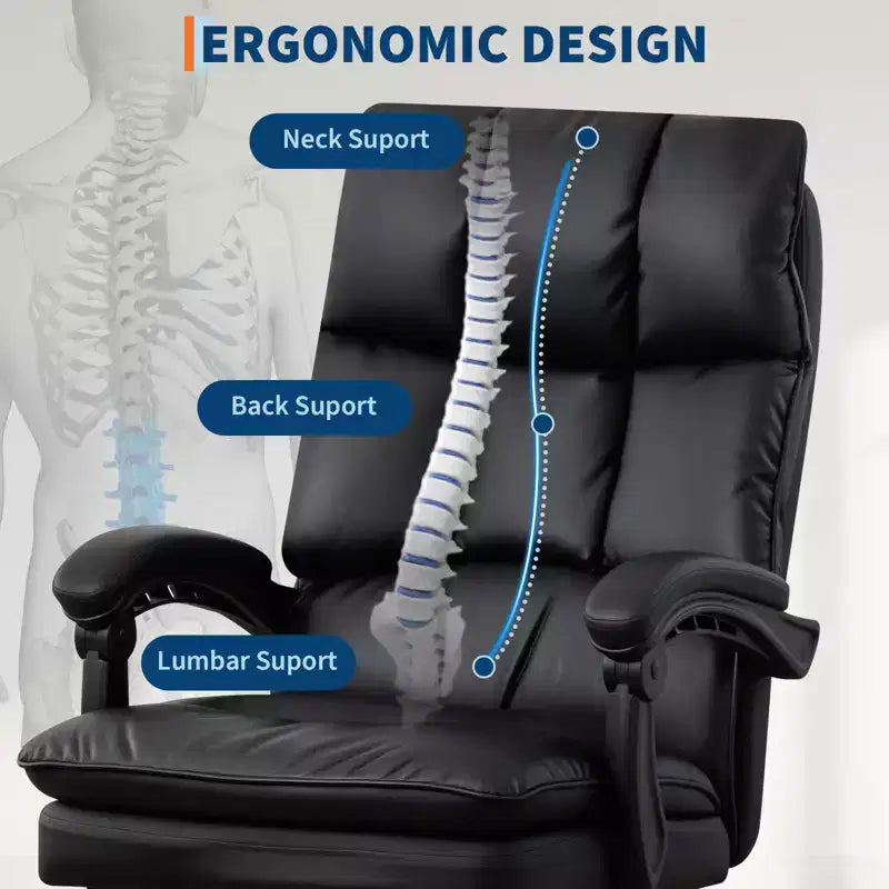 Fauteuil de bureau de direction à dossier hautChaise de bureau en cuir PU noir avec repose-pieds