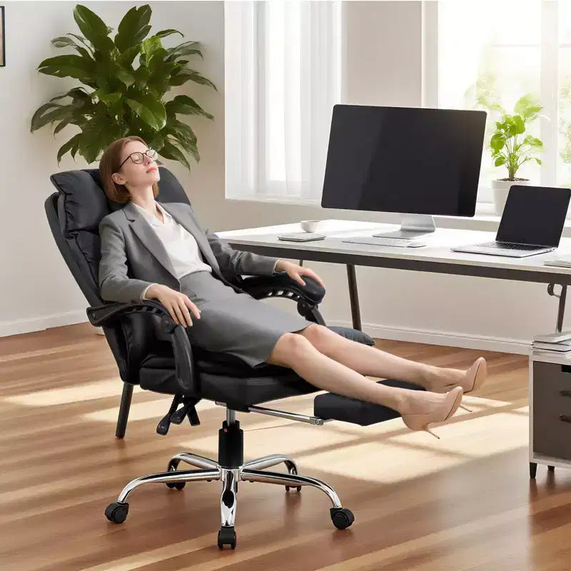 Fauteuil de bureau de direction à dossier hautChaise de bureau en cuir PU noir avec repose-pieds