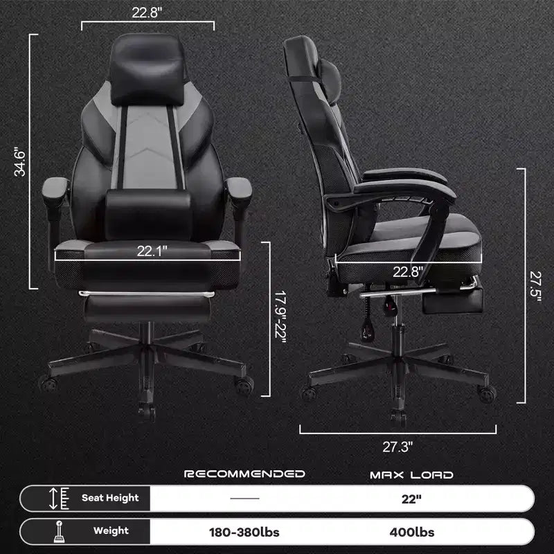 Chaises de gaming pour adultes avec repose-pieds, dossier haut et soutien lombaire massant