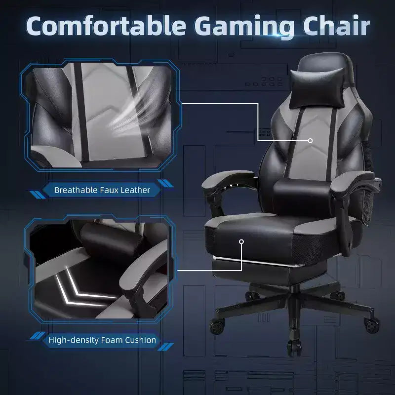 Chaises de gaming pour adultes avec repose-pieds, dossier haut et soutien lombaire massant