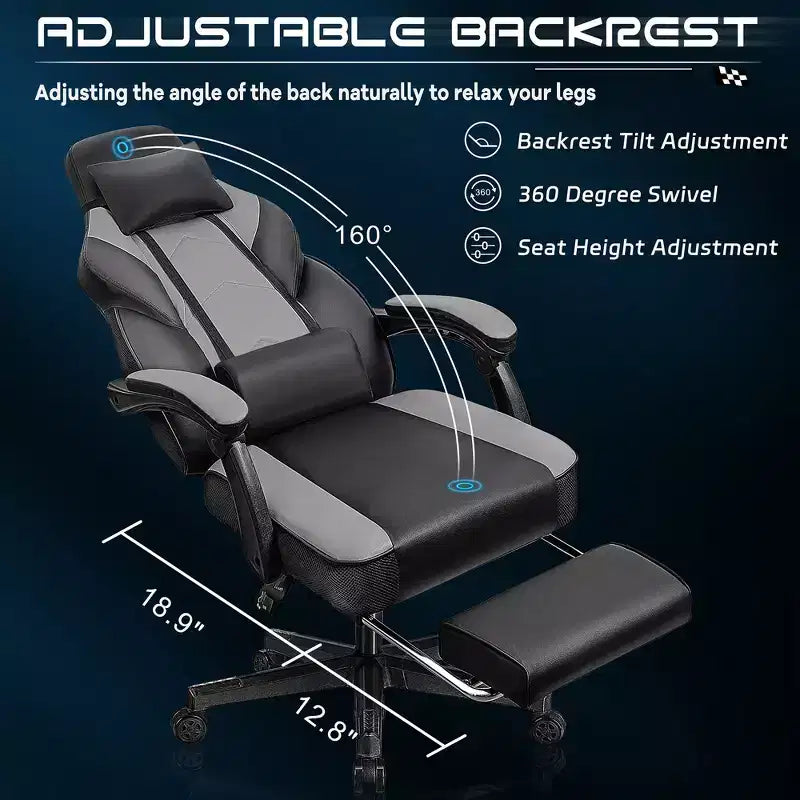 Chaises de gaming pour adultes avec repose-pieds, dossier haut et soutien lombaire massant