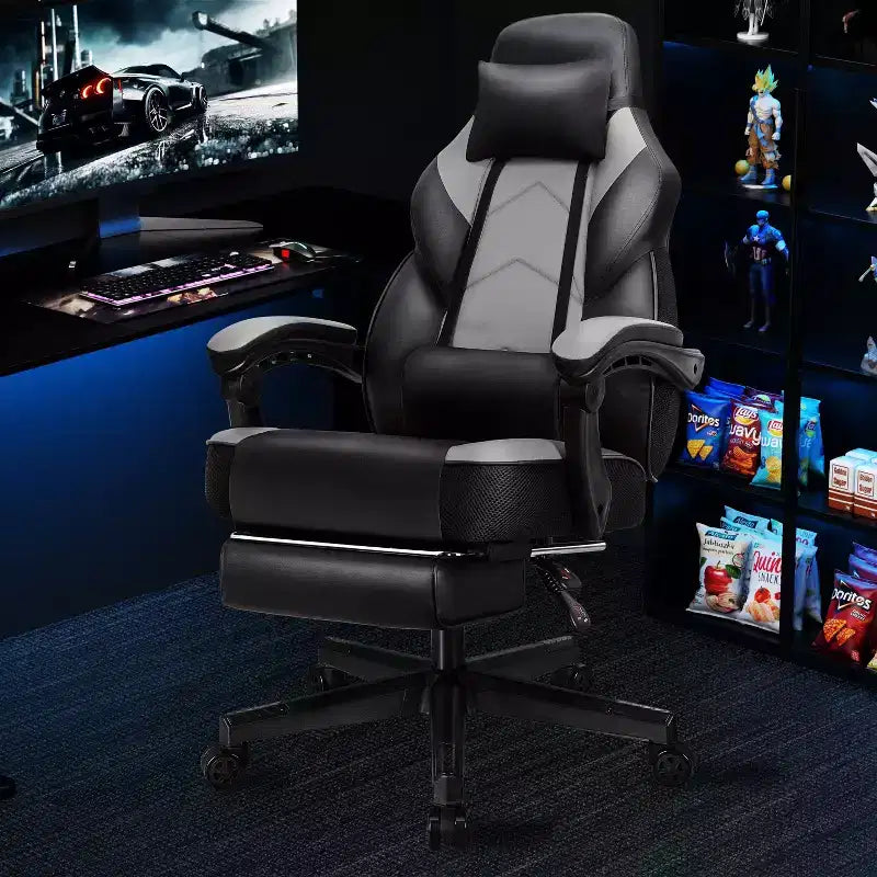 Chaises de gaming pour adultes avec repose-pieds, dossier haut et soutien lombaire massant