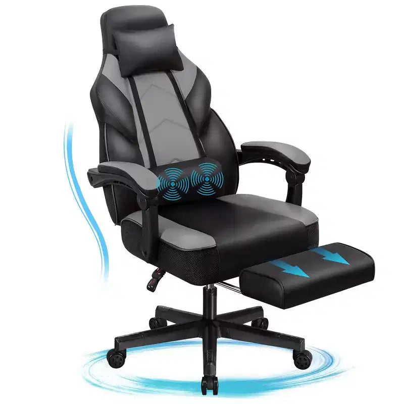 Chaises de gaming pour adultes avec repose-pieds, dossier haut et soutien lombaire massant